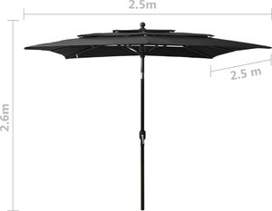 vidaXL 3-poziomowy parasol na aluminiowym słupku, czarny, 2,5x2,5 m 8