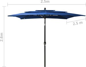 vidaXL 3-poziomowy parasol na aluminiowym słupku, lazurowy, 2,5x2,5 m 8