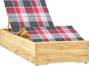 vidaXL Leżak z poduszką w czerwoną kratkę, impregnowane drewno sosnowe 1