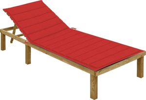 vidaXL Leżak z czerwoną poduszką, impregnowane drewno sosnowe 1