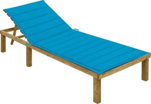 vidaXL Leżak z niebieską poduszką, impregnowane drewno sosnowe 1