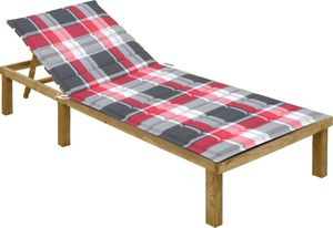 vidaXL Leżak z poduszką w czerwoną kratkę, impregnowane drewno sosnowe 1