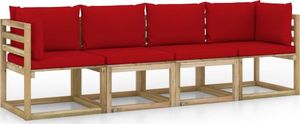 vidaXL Ogrodowa sofa 4-os. z czerwonymi poduszkami 1