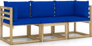 vidaXL Ogrodowa sofa 3-os. z niebieskimi poduszkami 1