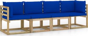 vidaXL Ogrodowa sofa 4-os. z niebieskimi poduszkami 1