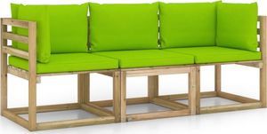 vidaXL Ogrodowa sofa 3-os. z jasnozielonymi poduszkami 1