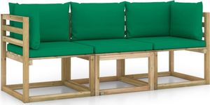 vidaXL Ogrodowa sofa 3-os. z zielonymi poduszkami 1