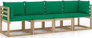 vidaXL Ogrodowa sofa 4-os. z zielonymi poduszkami 1