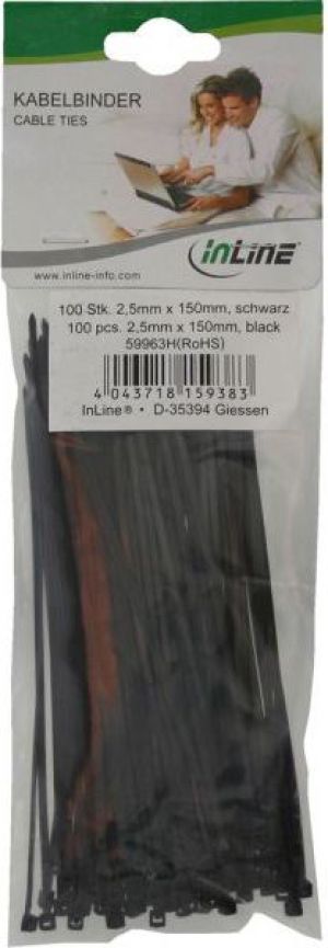 Organizer InLine Opaska zaciskowa Czarny 100 sztuk  (59963H) 2