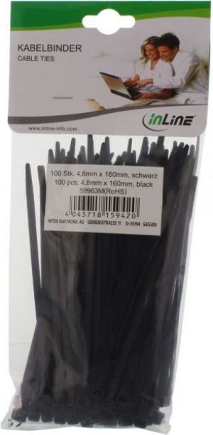 Organizer InLine Opaska zaciskowa Czarny 100 sztuk  (59963M) 2