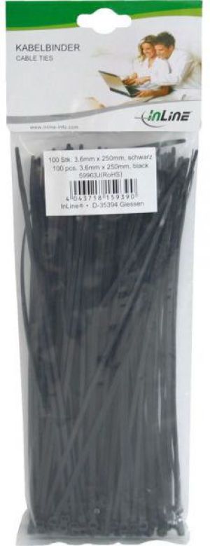 Organizer InLine Opaska zaciskowa Czarny 100 sztuk  (59963J) 2