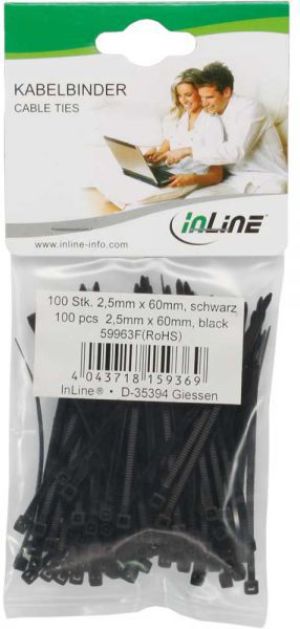 Organizer InLine Opaska zaciskowa Czarny 100 sztuk  (59963F) 2