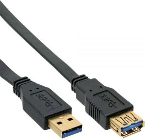 Kabel USB InLine UltraPłaski przedłużacz Typ A męski - A żeński, USB 3.0, czarny, 1m (35610F) 1
