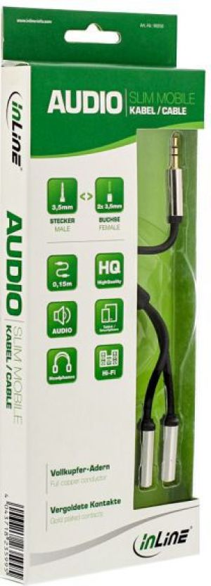 Kabel InLine Jack 3.5mm - Jack 3.5mm x2 0.15m srebrny (99250) 2