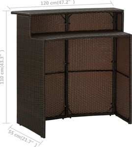 vidaXL 3-cz. zestaw mebli barowych do ogrodu, z poduszkami, brązowy 7