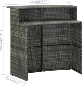 vidaXL 5-cz. zestaw mebli barowych do ogrodu, z poduszkami, szary 7