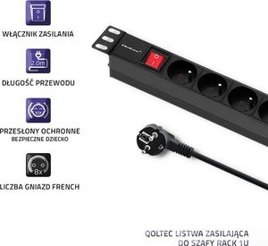 Qoltec Listwa zasilająca do szafy RACK 1U 16A PDU 8xFRENCH 2m (54471) 3