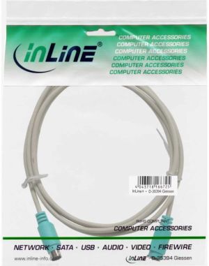 InLine Kabel przedłużacz PS/2 męski - żeński szary, zielone złącza 3m (13343G) 2
