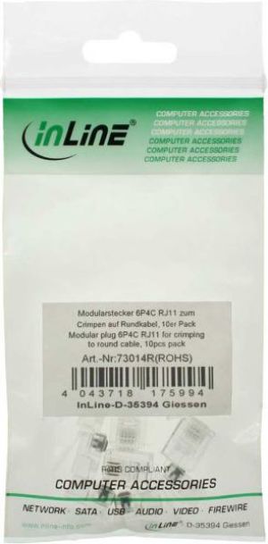 InLine Modularny wtyk 6P4C, RJ11 do zaciskarki dla kabli okrągłych opływowych, 10 sztuk (73014R) 2