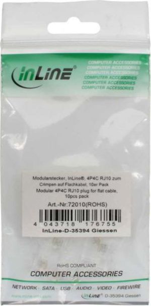 InLine Modularny wtyk 4P4C, RJ10 do zaciskarki, ribbon Kabel, 10 sztuk (72010) 2