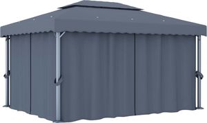 vidaXL Altana z zasłonami i sznurem lampek, 4x3 m, antracytowa 2