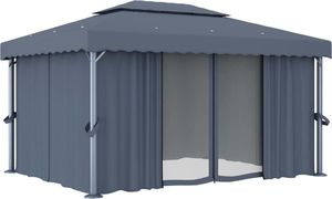 vidaXL Altana z zasłonami i sznurem lampek, 4x3 m, antracytowa 3