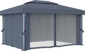 vidaXL Altana z zasłonami i sznurem lampek, 4x3 m, antracytowa 4
