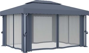 vidaXL Altana z zasłonami i sznurem lampek, 4x3 m, antracytowa 5
