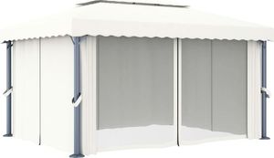 vidaXL Altana z zasłonami i sznurem lampek, 4x3 m, kremowa 4