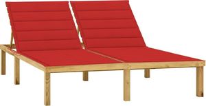 vidaXL Leżak podwójny z czerwonymi poduszkami, impregnowana sosna 1