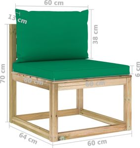 vidaXL Środkowy moduł sofy ogrodowej z poduszkami, impregnowane drewno 6