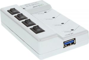 HUB USB InLine 3.0 Aktywny 4 Portowy z wyłącznikami, z zasialczem 3.5A srebrny (35394I) 1