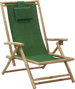 vidaXL Fotel rozkładany, zielony, bambus i tkanina 1