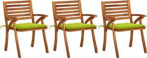 vidaXL Krzesła ogrodowe z poduszkami, 3 szt., lite drewno akacjowe 1