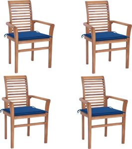 vidaXL Krzesła stołowe, 4 szt., kobaltowe poduszki, drewno tekowe 1