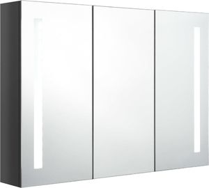 vidaXL Szafka górna z lustrem i LED 89cm szara połysk (326528) 3