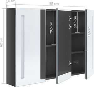 vidaXL Szafka górna z lustrem i LED 89cm szara połysk (326528) 8
