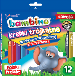 St. Majewski Kredki BAMBINO w oprawie drewnianej o przekroju trójkątnym, 12 kolorów, z temperówką 2