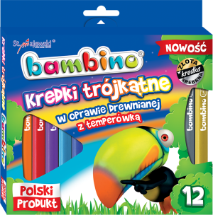 St. Majewski Kredki BAMBINO w oprawie drewnianej o przekroju trójkątnym, 12 kolorów, z temperówką 3