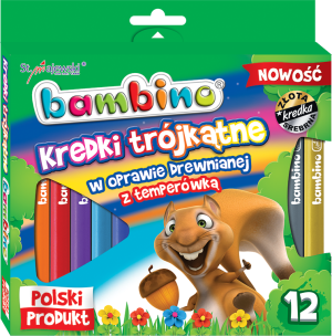 St. Majewski Kredki BAMBINO w oprawie drewnianej o przekroju trójkątnym, 12 kolorów, z temperówką 4
