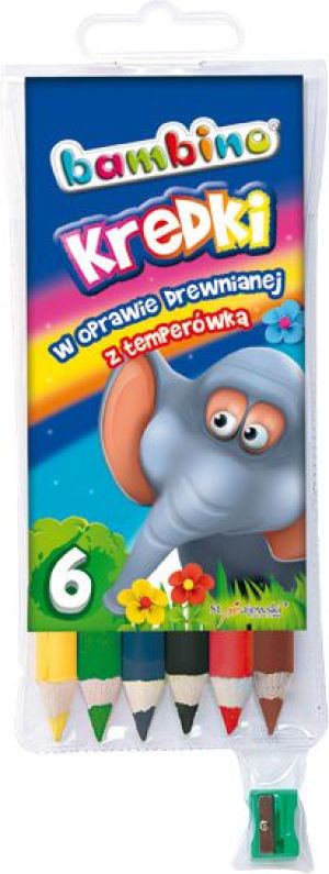 St. Majewski Kredki BAMBINO w oprawie drewnianej z temperówką, 6 kolorów, licencja BAMBINO 2