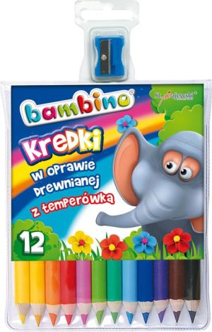 St. Majewski Kredki BAMBINO w oprawie drewnianej z temperówką, 12 kolorów, licencja BAMBINO 2