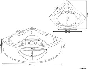Wanna Shumee Wanna narożna LED z hydromasażem 146 x 146 cm biała TOCOA 9