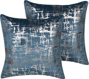 Shumee Zestaw 2 poduszek dekoracyjnych geometryczny wzór 45 x 45 cm niebieski GARDENIA 1
