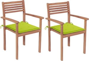 vidaXL Krzesła ogrodowe, 2 szt., jasnozielone poduszki, drewno tekowe 1