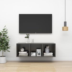 vidaXL Wisząca szafka pod TV, wysoki połysk, szara, 37x37x107 cm 1