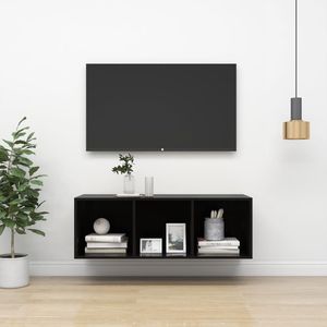 vidaXL Wisząca szafka pod TV, wysoki połysk, czarna, 37x37x107 cm 1
