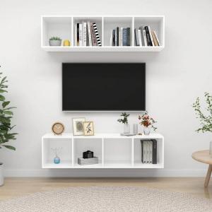 vidaXL Wiszące szafki TV, 2 szt., białe, płyta wiórowa 1