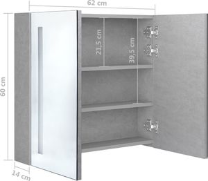 vidaXL Szafka łazienkowa z lustrem i LED, szarość betonu, 62x14x60 cm 8