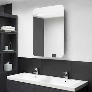 vidaXL Szafka łazienkowa z lustrem i LED, biel i dąb, 60 x 11 x 80 cm 1